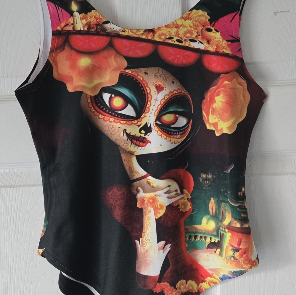 Vibrant Sugar Skull One Piece Swimsuit